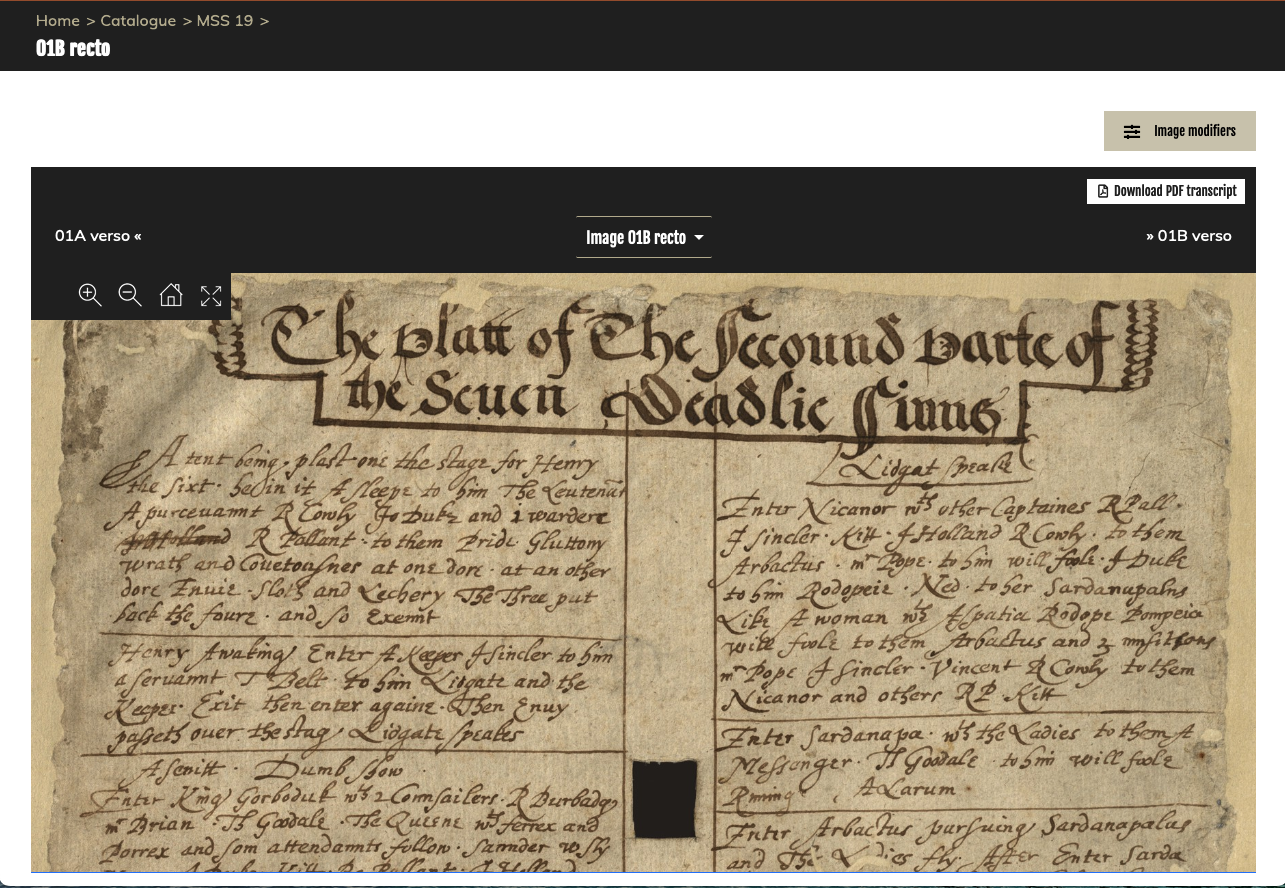 Website image display of a manuscript prompt book detailing what is meant to happen in different scenes.